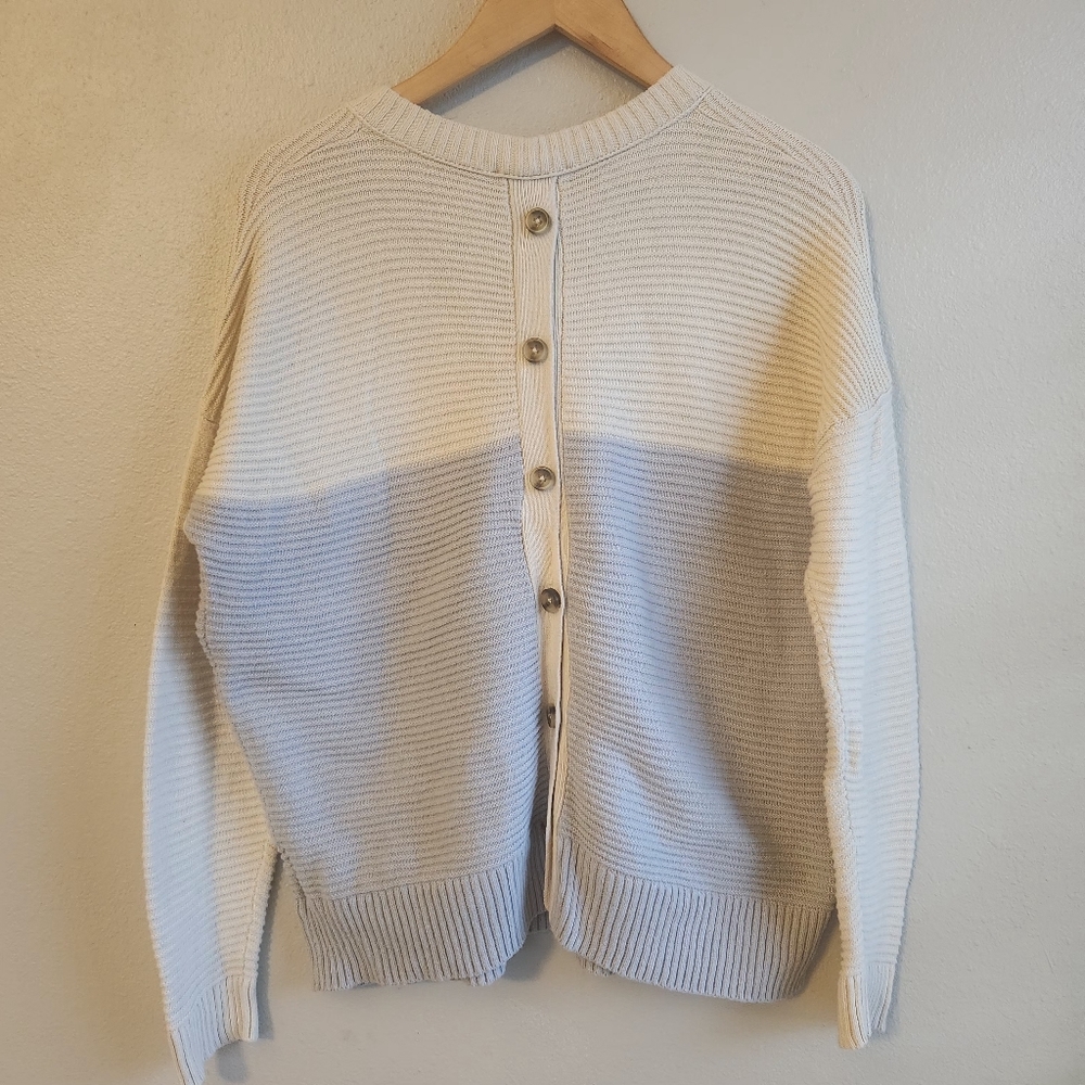 Madewell Greensboro Button-Back Sweater | Cream‎ & Periwinkle | Size M - Picture 3 of 9